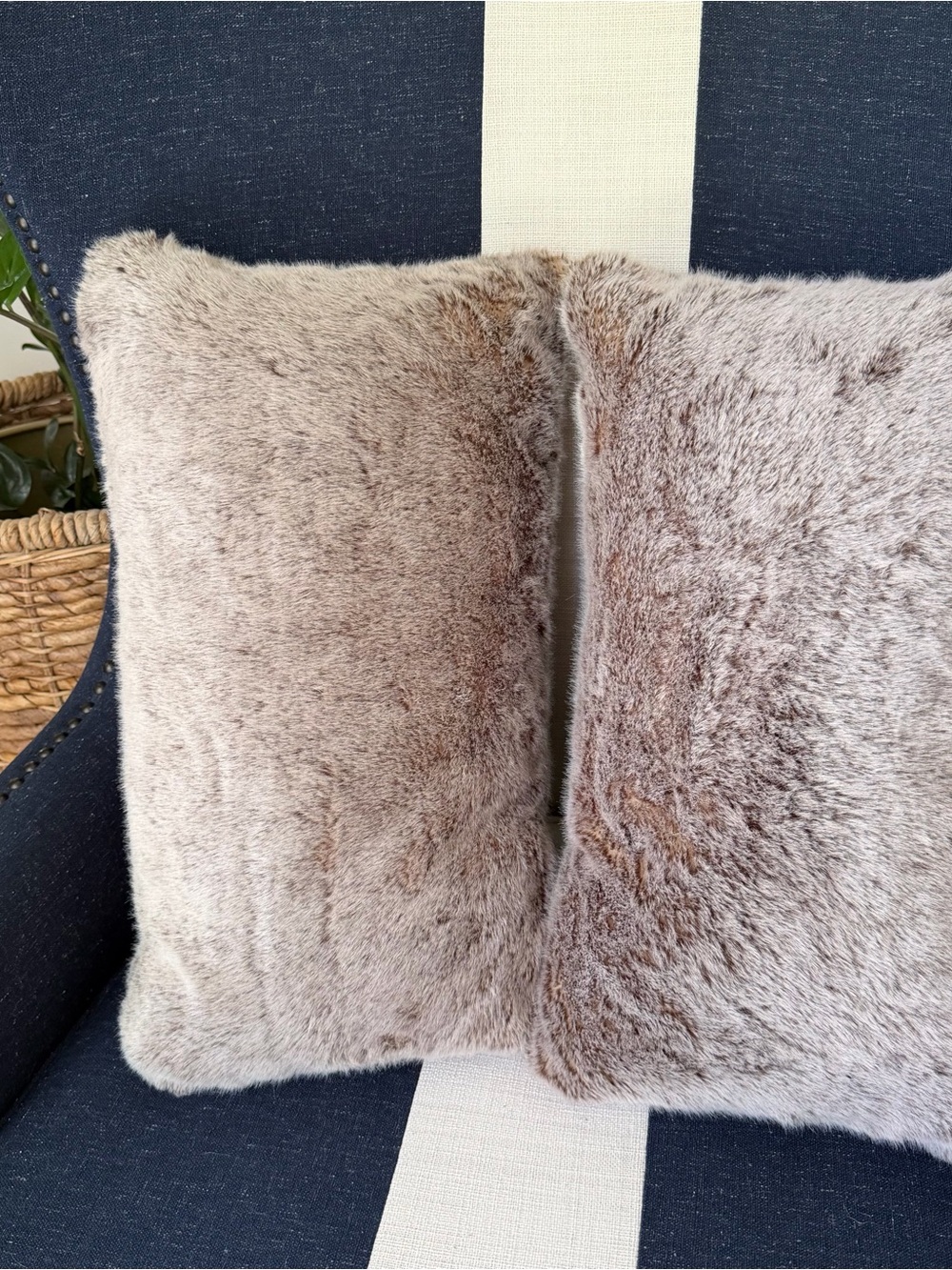 2 RESTORATION HARDWARE Faux Fur Lumbar Bolster Pillow Down Inserts 13x23